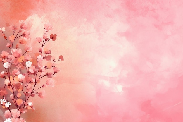 Sfondo rosa con un ramo di fiori di ciliegio.