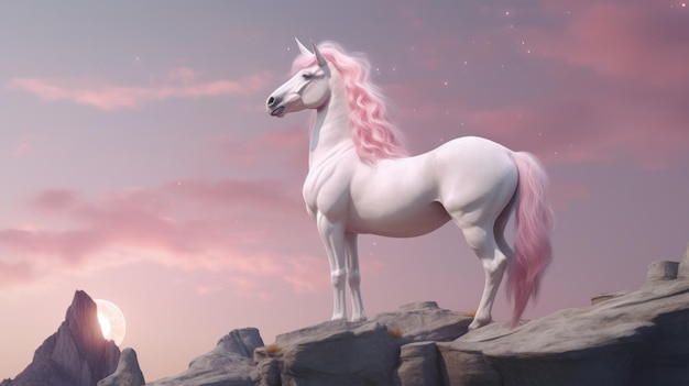 Sfondo rosa con unicorno Illustrazione AI GenerativexA