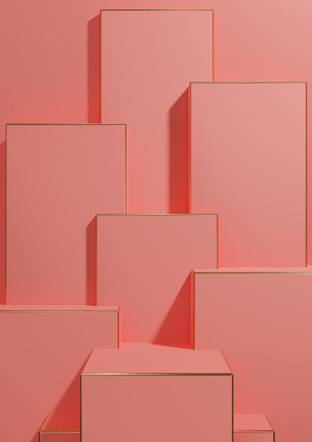 Sfondo rosa corallo 3D minimo geometrico prodotto display linee dorate prodotti di lusso carta da parati
