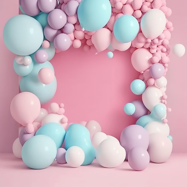 Sfondo rosa e blu con palloncini festa astratta in colori pastello