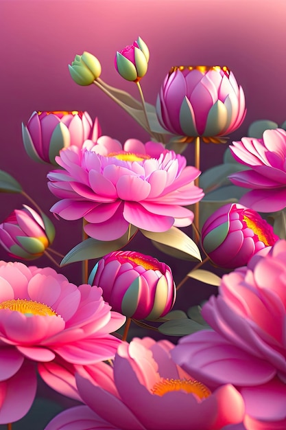 Sfondo rosa fiori di peonia Bellissimi fiori peonie illustrazione 3d