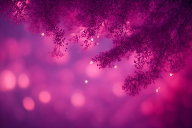 Sfondo rosa invernale con luci bokeh e rami di un albero