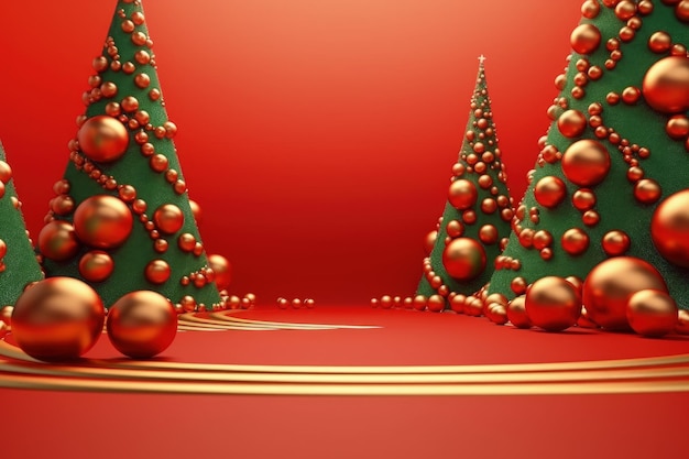 Sfondo rosso con decorazioni natalizie Vacanze di Natale IA generativa