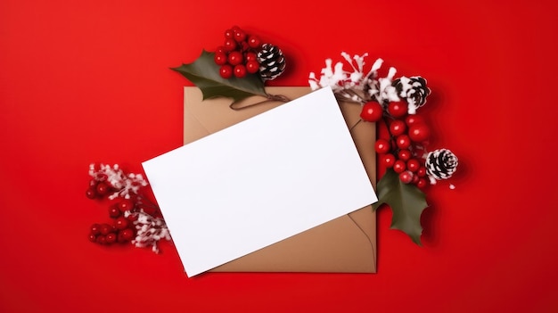 Sfondo rosso di Natale con carta di carta bianca Illustrazione AI GenerativexA