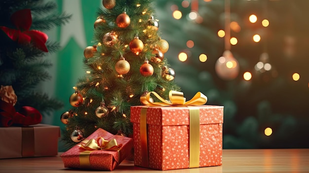 Sfondo rosso di Natale del contenitore di regalo