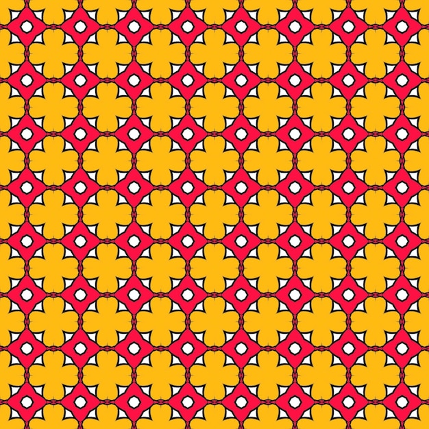 Sfondo rosso e giallo con un motivo di cerchi e stelle.