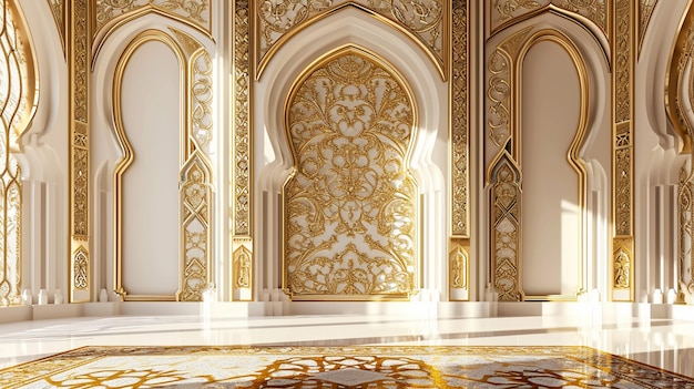 sfondo sala islamica scena ornamento d'oro copia spazio generativo Ai