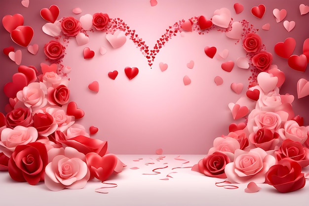 Sfondo San Valentino rosso e bianco con cuori e rose