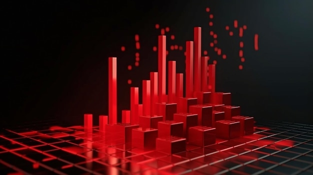 Sfondo scuro con una griglia del grafico di crisi rossa verso il basso Proposta di intelligenza artificiale generativa per una recessione e un collasso economico