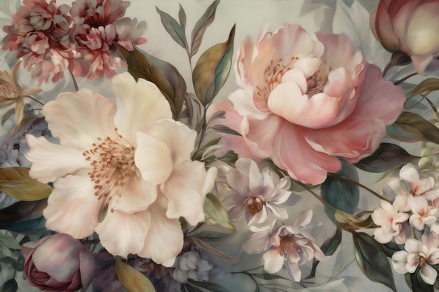 Sfondo senza soluzione di continuità foglia peonia acquerello delicato illustrazione design decorazione fiore sfondo AI generativa