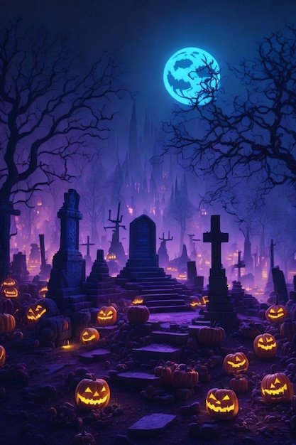 Sfondo spaventoso del cimitero di Halloween