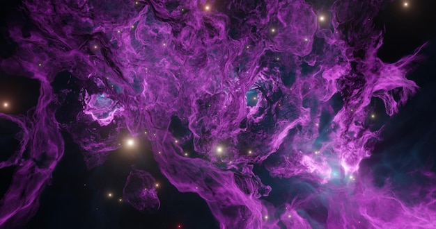 Sfondo spaziale con nebulosa e stelle polvere cosmica ammassi e costellazioni di gas cosmico nello spazio profondo Illustrazione 3D di polvere fluida colorata Copia spazio futuro e concetto artistico