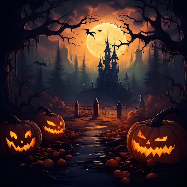 sfondo spettrale della zucca di halloween con elementi di halloween