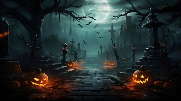 sfondo spettrale di Halloween e design di striscioni di zucca di halloween