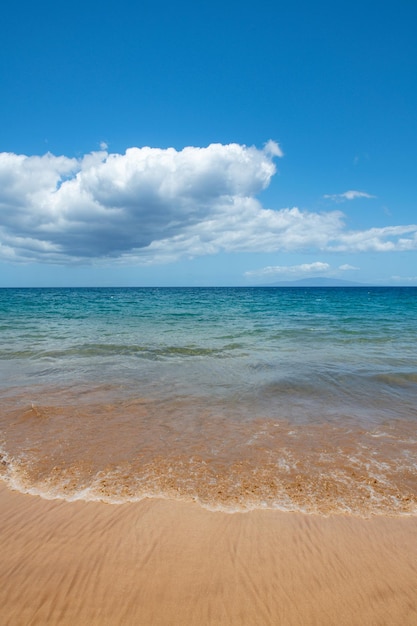 Sfondo spiaggia Calma bella onda oceanica sulla spiaggia sabbiosa Vista mare dalla spiaggia del mare tropicale