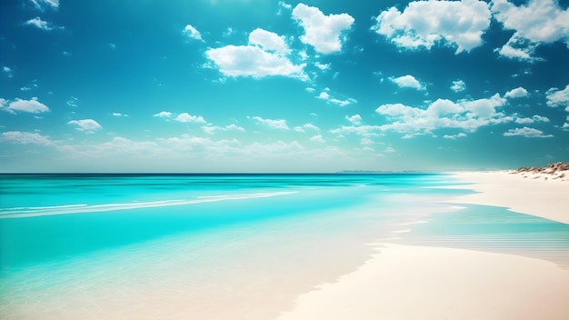 Sfondo spiaggia estiva Sabbia bianca mare turchese e cielo blu rete neurale generata arte