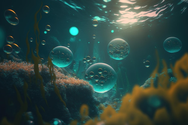 Sfondo subacqueo astratto con bolle subacquee e bolle d'aria