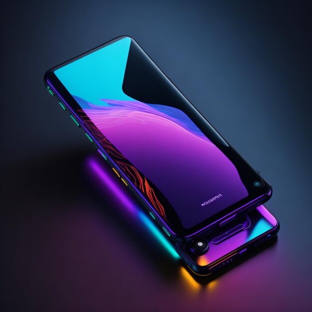 sfondo tecnologico colorato e commerciale luce del sole vibrante potente magia Un futuristico Iphone 3D