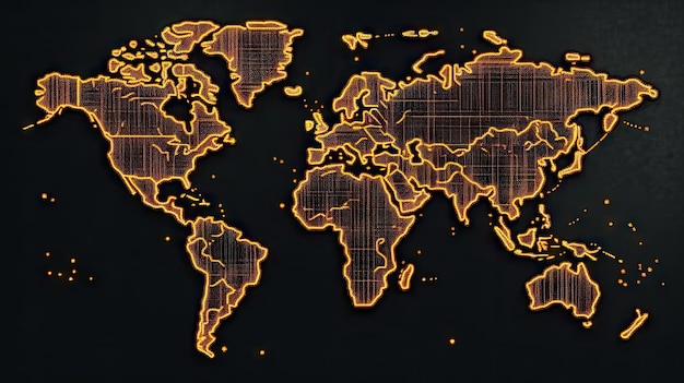 Sfondo tecnologico digitale della mappa del mondo AI generativa