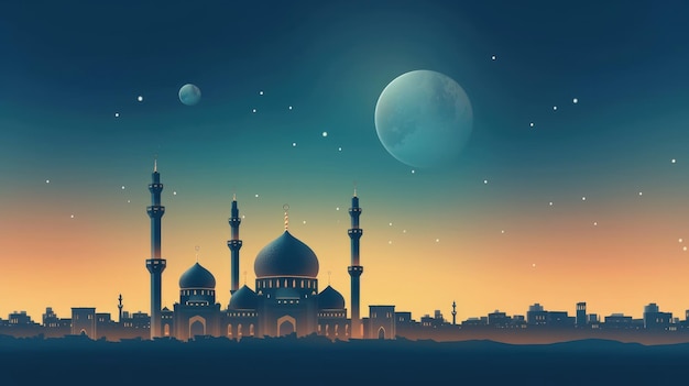 Sfondo vacanza Eid Mubarak Illustrazione AI GenerativexD