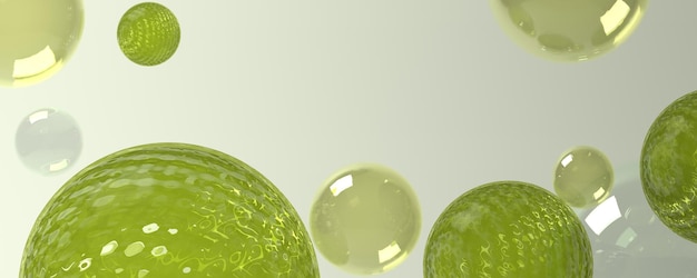 Sfondo verde di cerchio geometrico 3d e sfera con piastra rotonda glassmorphism
