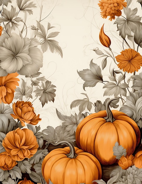 Sfondo vintage autunno Halloween con fiori e zucche