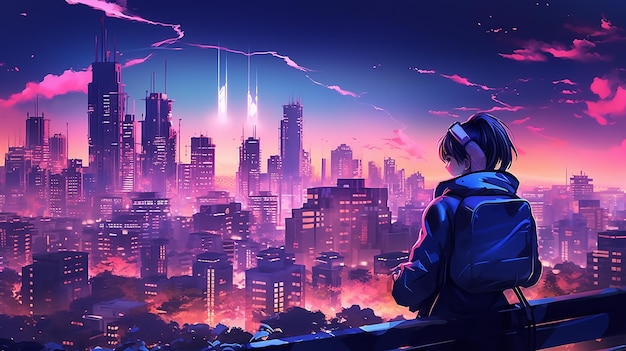 Sfondo vista città cyberpunk