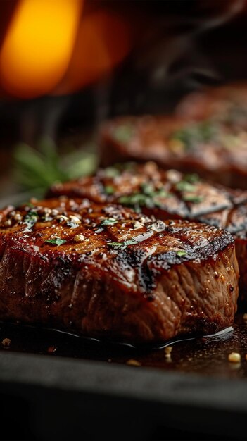 Sfrigolante bistecca di vitello al barbecue, delizia carnosa alla griglia, perfezione barbecue, sfondo mobile verticale