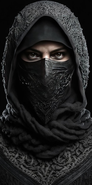Shadow Warrior Female Ninja in tuta nera lavorata a maglia