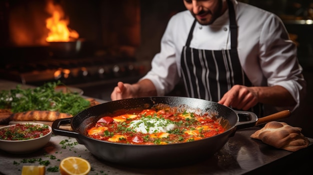 Shakshouka è un piatto maghrebino di uova cotte in salsa di pomodori