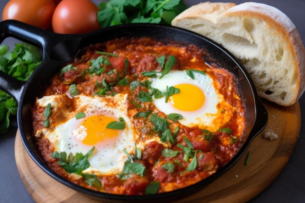 Shakshuka con un tocco una versione speziata e affumicata con salsiccia chorizo