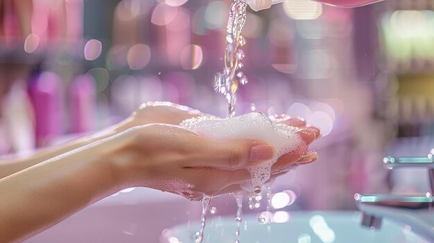 Shampoo che versa bottiglia per donne igiene delle mani cura dei capelli routine di bellezza