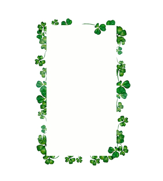 Shamrock e cornice di trifoglio verde acquerello su sfondo bianco