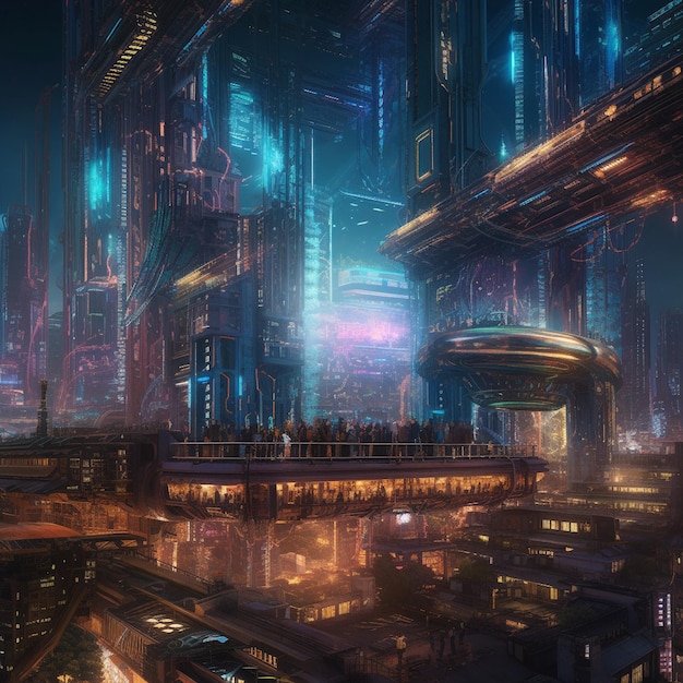 shanghai futuristica con grattacieli imponenti e strade illuminate al neon in stile cyberpunk