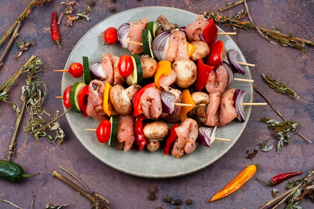 Shashlik fresco crudo con verdure