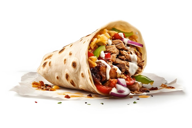 Shawarma appetitoso su sfondo bianco rete neurale ai generato