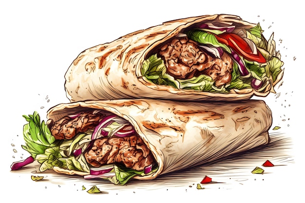 Shawarma appetitoso su sfondo bianco rete neurale ai generato