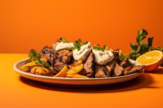 Shawarma di prelibatezze orientali con salsa cremosa all'aglio IA generativa