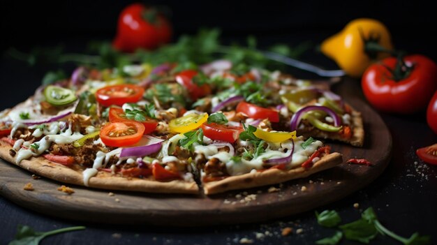 Shawarma pizza shawarma con verdure e formaggio