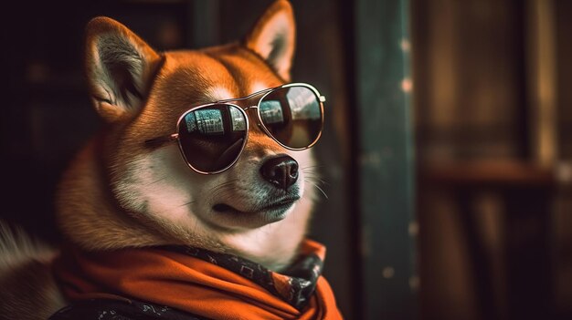 Shiba Inu indossa occhiali da sole bellissimo cane