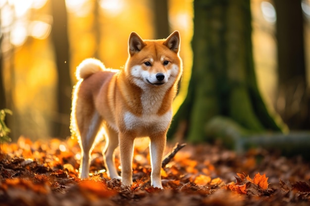 shiba inu nella foresta