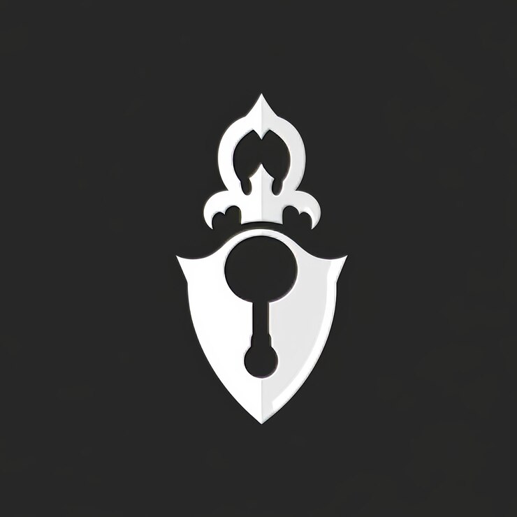 Photo shield with keyhole on a black background 3d illustration