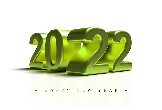 Shiney Green 2022 anno nuovo 3D render illustrazione isolati su sfondo bianco, vista prospettica.