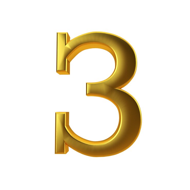 Photo shiny gold number 3 on a plain white background 3d rendering