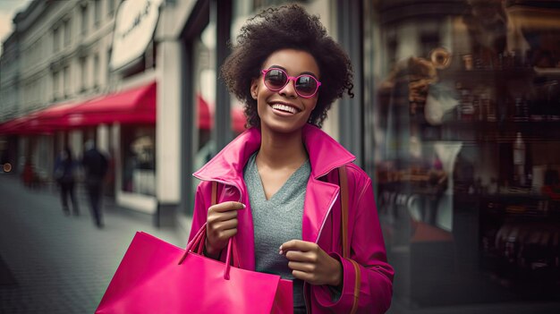 Shopper felice con borsa magenta