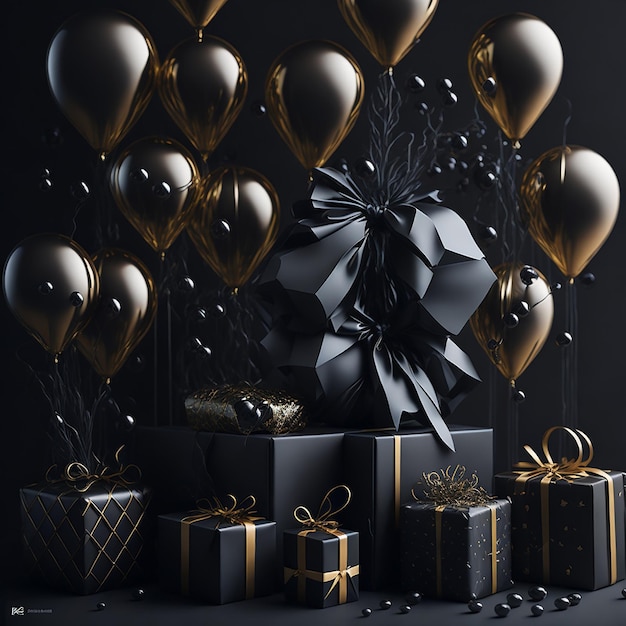 Shopping del Black Friday con palloncini e scatole regalo