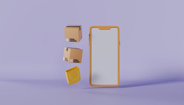 shopping mobile con scatole di consegna e borsa della spesa