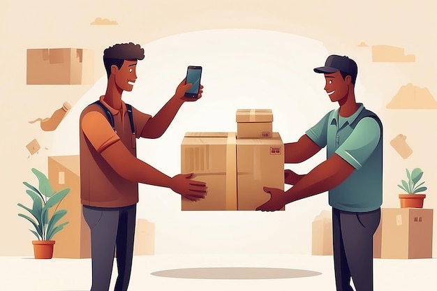 shopping online con le mani di un consegnatore che danno un pacchetto di cartone ad un'altra mano concetto di consegna