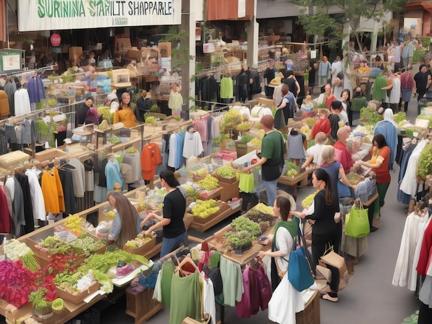 Shopping sostenibile, un mercato vivace che mette in mostra prodotti ecologici generati