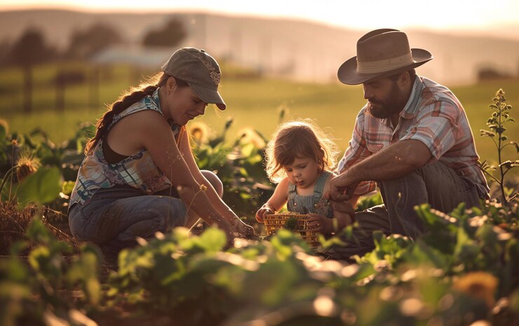 Shot of a man working his adorable wife and daughter